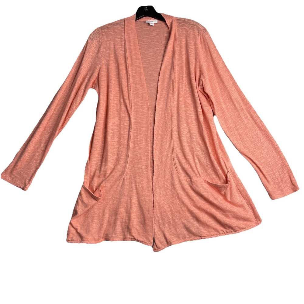 J Jill Open Cardigan Sweater Womens Small Linen Rayon Long Sleeve Pink Peach